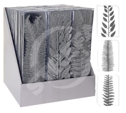 Dekorace VĚTVIČKA GLITTER 32x7,5cm stříbrná mix tvarů (3ks)