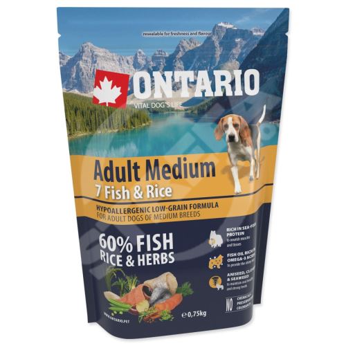 Krmivo Ontario Adult Medium Fish & Rice 0,75kg