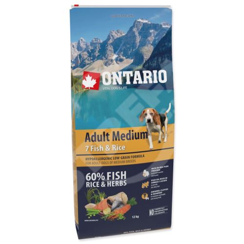 Krmivo Ontario Adult Medium Fish & Rice 12kg