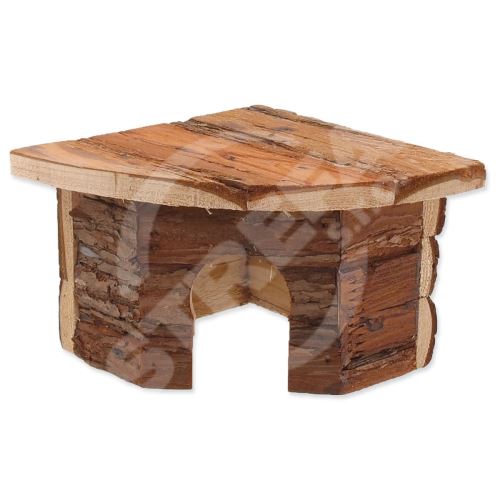 Domek Small Animals Rohový dřevěný s kůrou 16x16x11cm