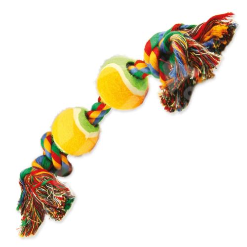Hračka DOG FANTASY barevná 2 knoty + 2 tenisáky 35 cm 1 ks
