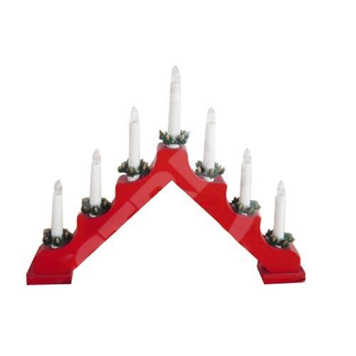 Dřevěný vánoční svícen, elektrický 7 svíček, barva červená,jehlan