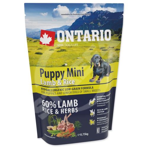 Krmivo Ontario Puppy Mini Lamb & Rice 0,75kg