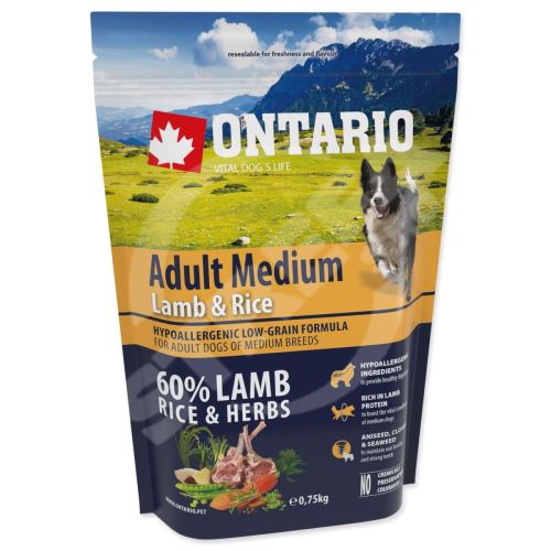 Krmivo Ontario Adult Medium Lamb & Rice 0,75kg