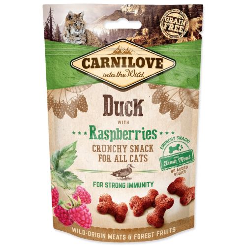 Pochoutka Carnilove Cat Crunchy Snack kachna s malinovými listy 50g