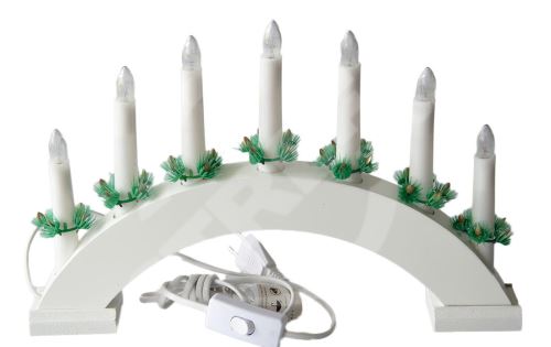 Vánoční svícen elektický, 7 svíček,barva bílá, oblouk