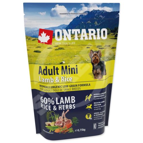 Krmivo Ontario Adult Mini Lamb & Rice 0,75kg