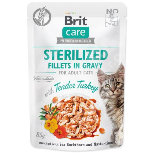 Kapsička Brit Care Cat Sterilized krůta, filety v omáčce 85g