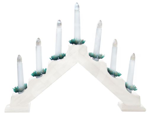 Dřevěný vánoční svícen, elektrický 7 svíček, barva bílá,jehlan