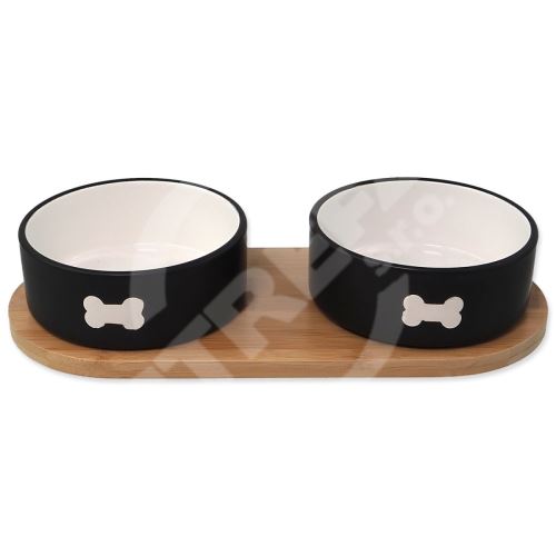 Set Dog Fantasy misky keramické s podtáckem černé kost 2x 13x5,5cm, 400ml