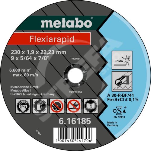 METABO Řezný kotouč - nerez-FLEXIRAPID 230x1,9x22,2 616185000