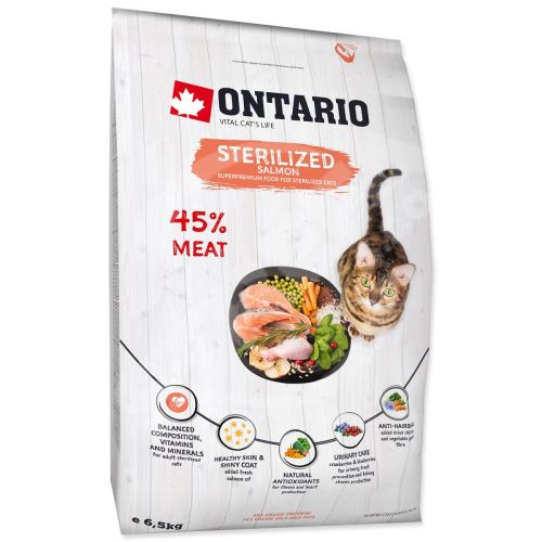 Krmivo Ontario Cat Sterilised Salmon 6,5kg