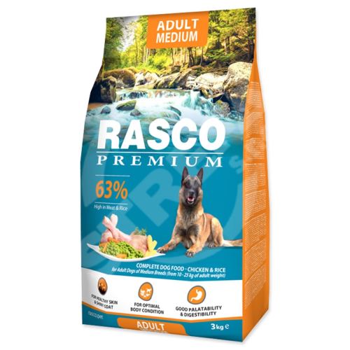 Krmivo Rasco Premium Adult Medium kuře s rýží 3kg