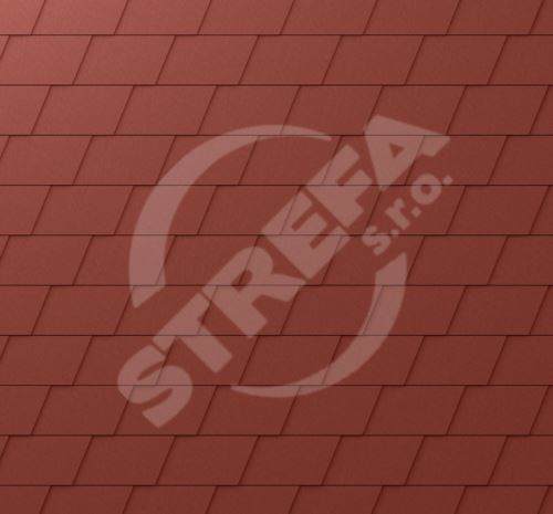 PREFA falcovaný šindel DS.19, povrch stucco, Tmavě červená P10 / balení 5 m2