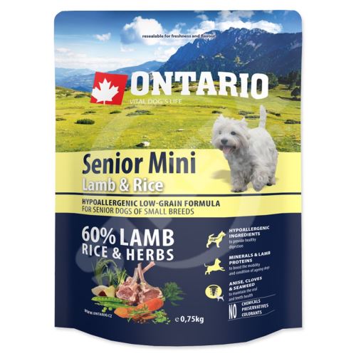 Krmivo Ontario Senior Mini Lamb & Rice 0,75kg