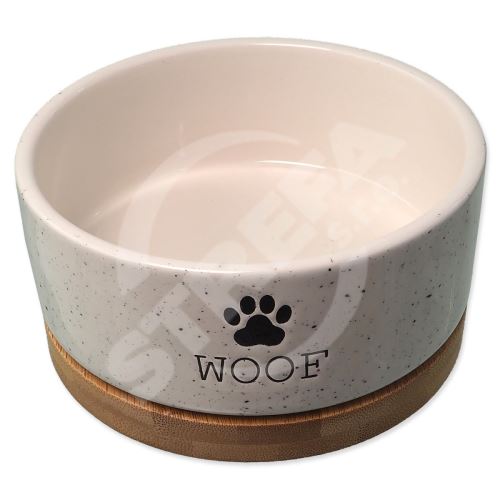 Miska Dog Fantasy keramická bílá WOOF s podtáckem 13x5,5cm, 400ml