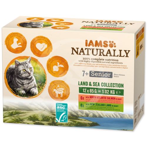 Kapsička IAMS Naturally Senior mořské a suchozemské maso v omáčce multipack 1020g (12x85g)