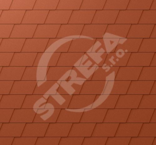 PREFA falcovaný šindel DS.19, povrch stucco, Cihlově červená P10 / balení 5 m2