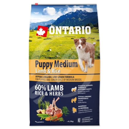 Krmivo Ontario Puppy Medium Lamb & Rice 6,5kg