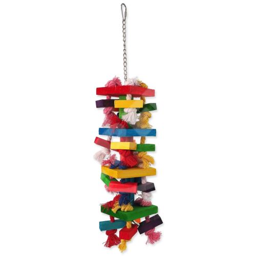 Hračka BIRD JEWEL závěsná barevná - s provazy a dřívky 54 cm