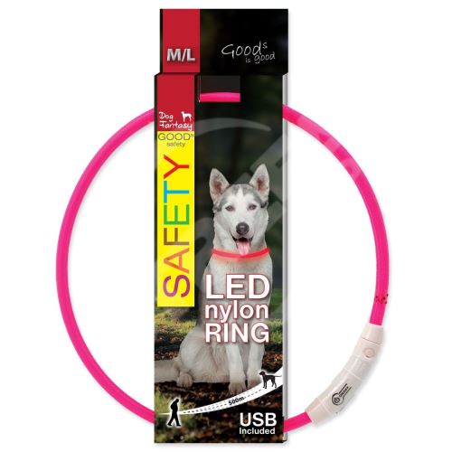 Obojek Dog Fantasy LED nylon růžový 65cm