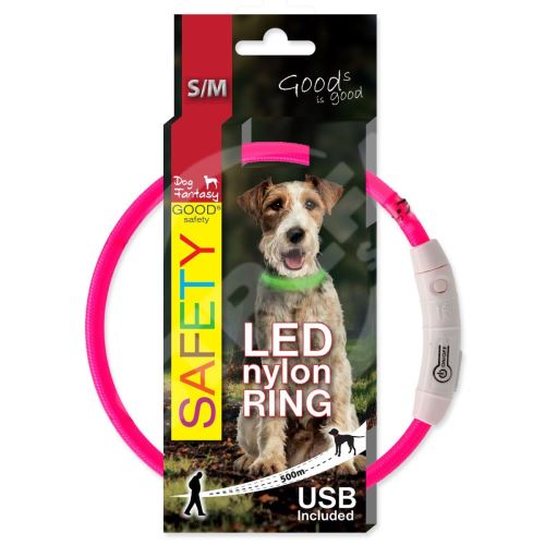 Obojek Dog Fantasy LED nylon růžový 45cm