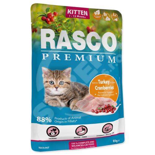 Kapsička Rasco Premium Kitten krůta s brusinkou 85g