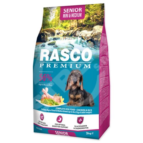 Krmivo Rasco Premium Senior Mini & Medium kuře s rýží 3kg