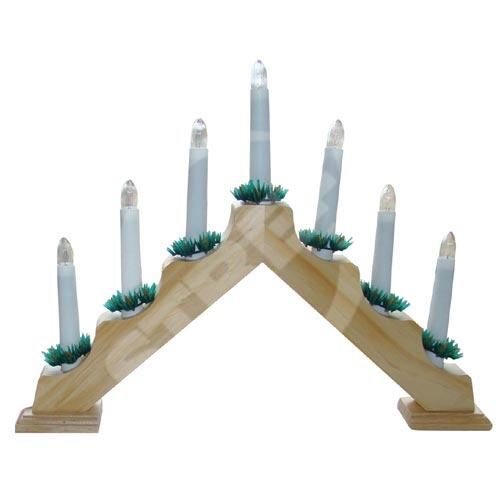 Dřevěný vánoční svícen, elektrický 7 svíček, jehlan