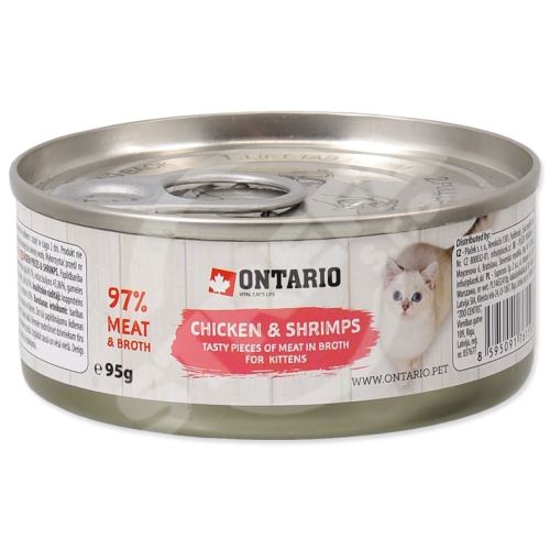 Konzerva Ontario Kitten kuřecí kousky s krevetami 95g