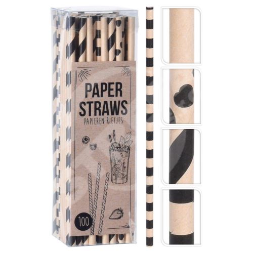 Papírová brčka -  mix dekorů (100ks)