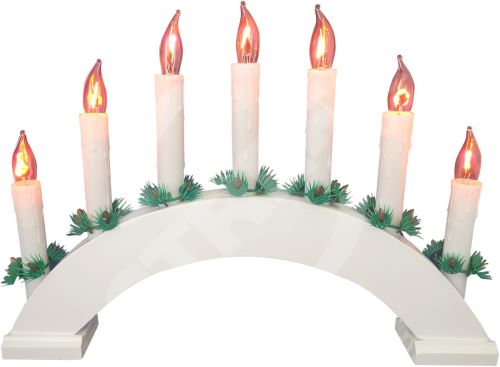 Vánoční svícen elektický PLAMEN, 7 svíček,barva bílá, oblouk