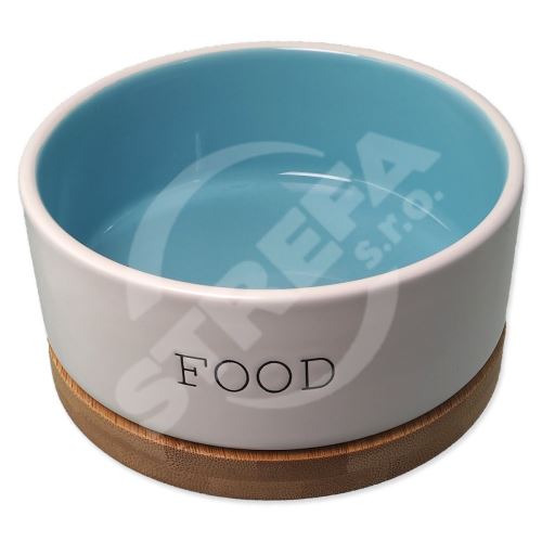 Miska Dog Fantasy keramická FOOD bílá/modrá s podtáckem 13x5,5cm, 400ml