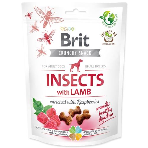 Pochoutka Brit Care Dog Crunchy Cracker Insects, jehně a maliny 200g