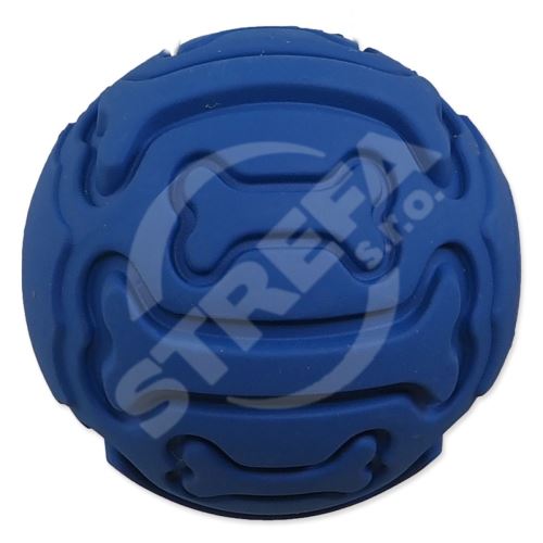 Míček DOG FANTASY gumový pískací modrý - vzor kost 7,5 cm
