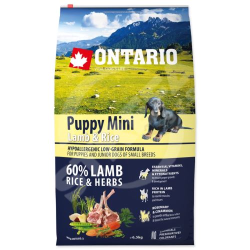 Krmivo Ontario Puppy Mini Lamb & Rice 6,5kg