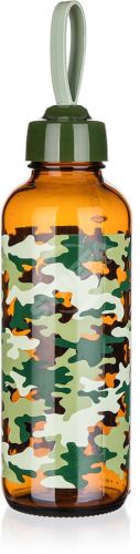 Láhev na pití 450ml MANON sklo/PH HN,camouflage,s poutkem