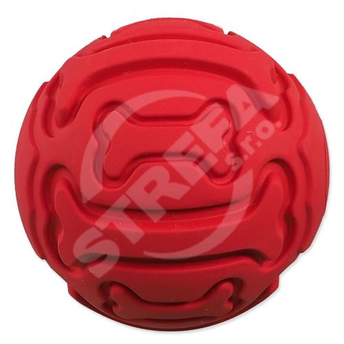 Míček DOG FANTASY gumový pískací červený - vzor kost 9 cm